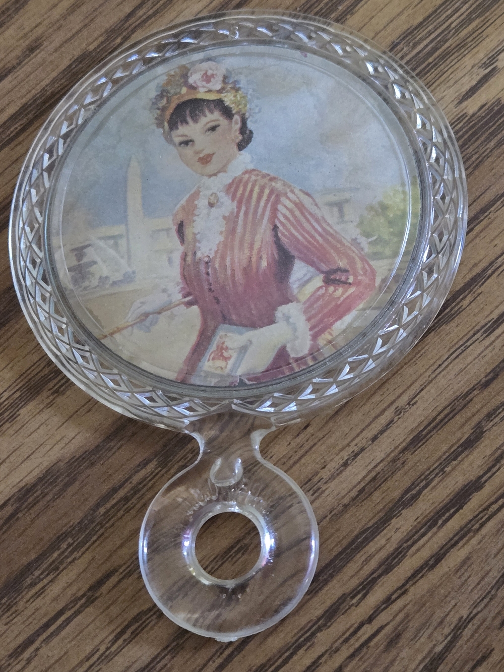 Vintage Victorian VV's Clear Lucite Hand Mirror Artistic Romantic Vanity Woman